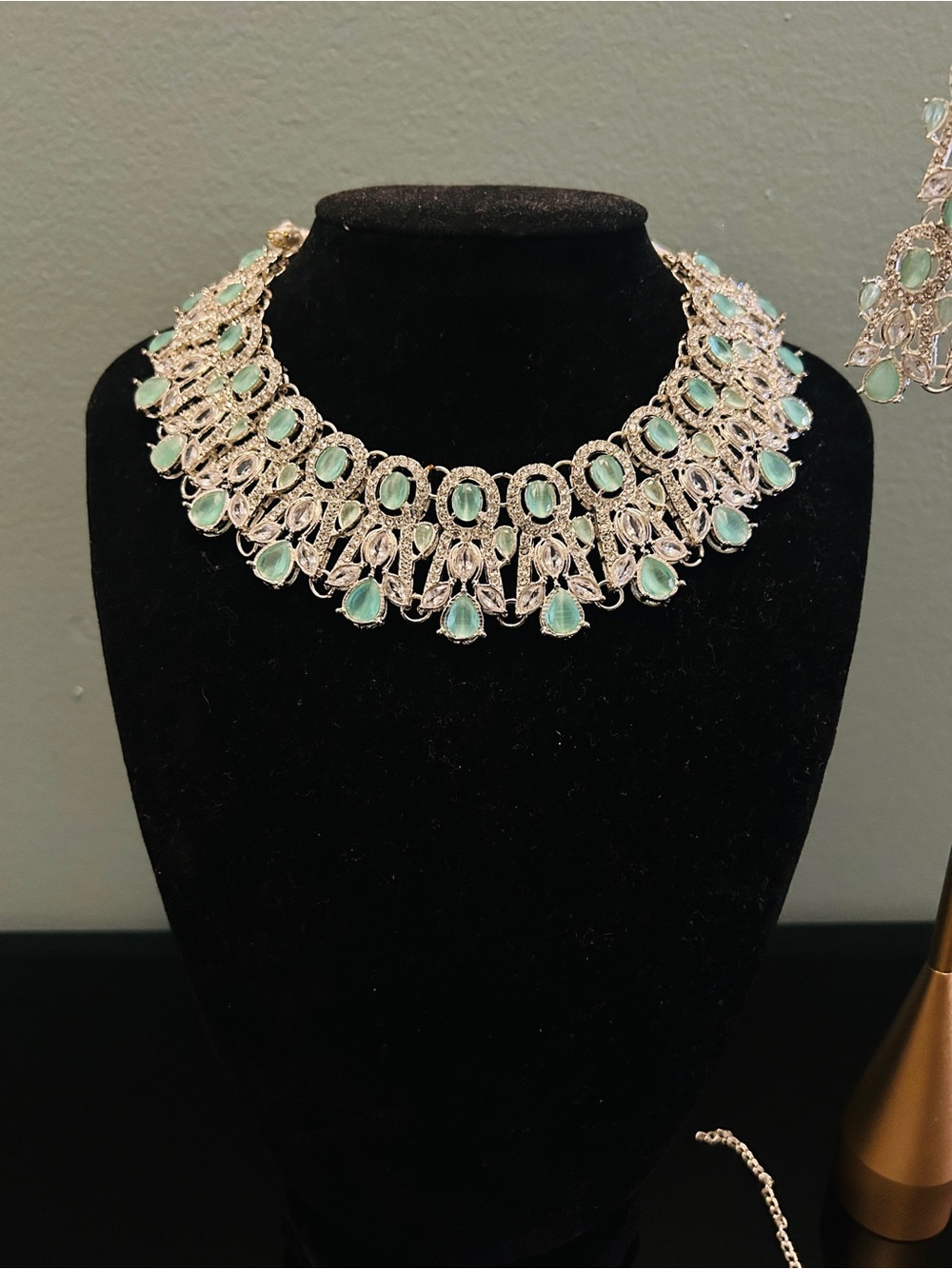 Silver-plated American Diamond Necklace  with Earrings and Tikka set